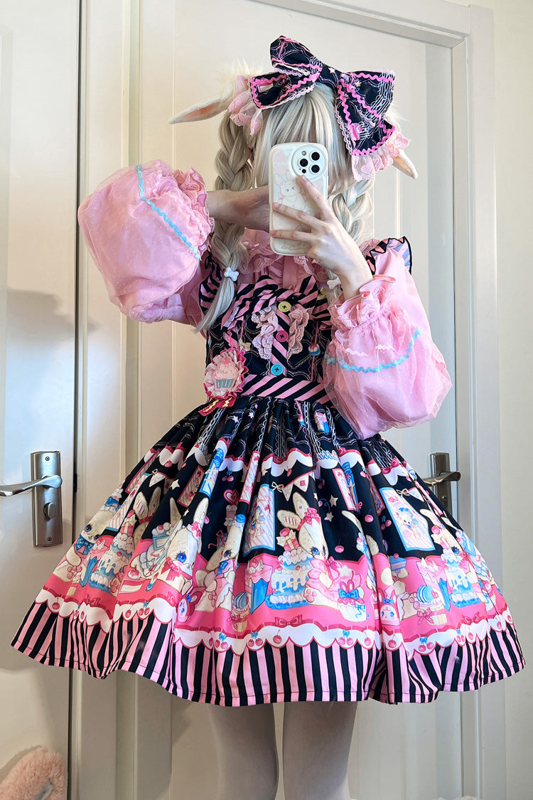 [Bunny Pastry Chef] Print Bowknot Gothic Japanese Lolita Jsk Dress 3 Colors