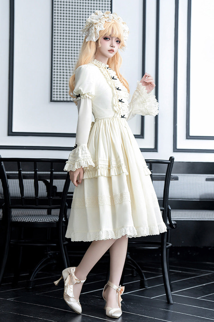 Ivory [Birch Appointment] Stand Collar Long Puff Sleeves Ruffle Bowknot Sweet Lolita Dress