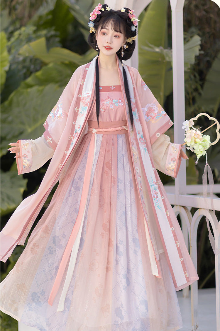 [Duftender Lotus] Lange Ärmel, hohe Taille, bedruckt, bestickt, süßes, elegantes Hanfu-Set für Damen