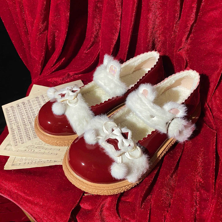 Star Bunny Ears Bowknot Furry Sweet Lolita Shoes 5 Colors
