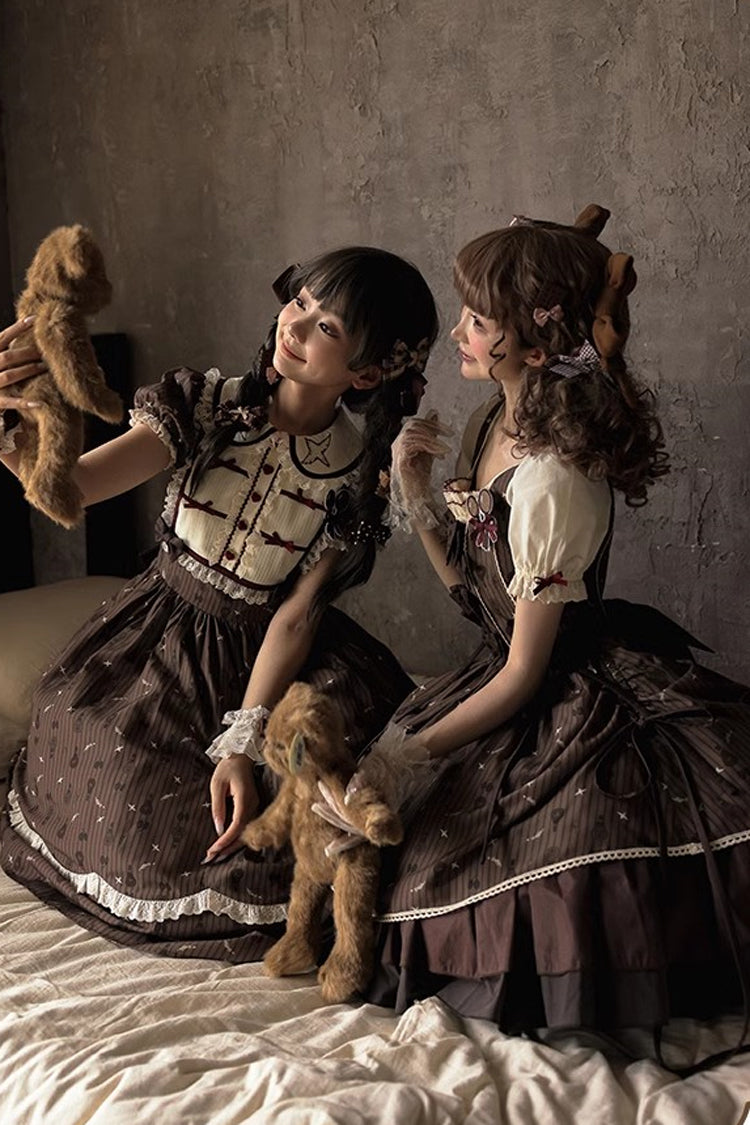 Brown Moro Coco [Hot Air Balloon] Print Ruffle Bowknot Sweet Elegant Princess Lolita Dress