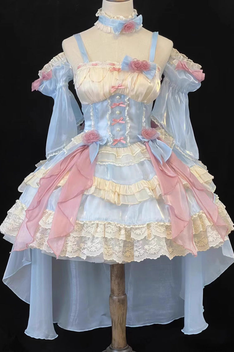 Blue [Heartbeat] Multi-Layered Ruffle Bowknot Lace Sweet Princess Lolita Jsk Dress