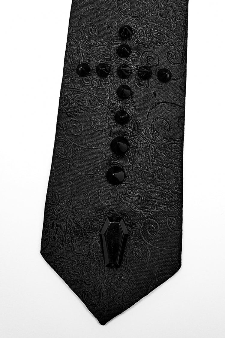 ブラック クロス スパイク プリント 刺繍 メンズ ゴシック ネクタイ