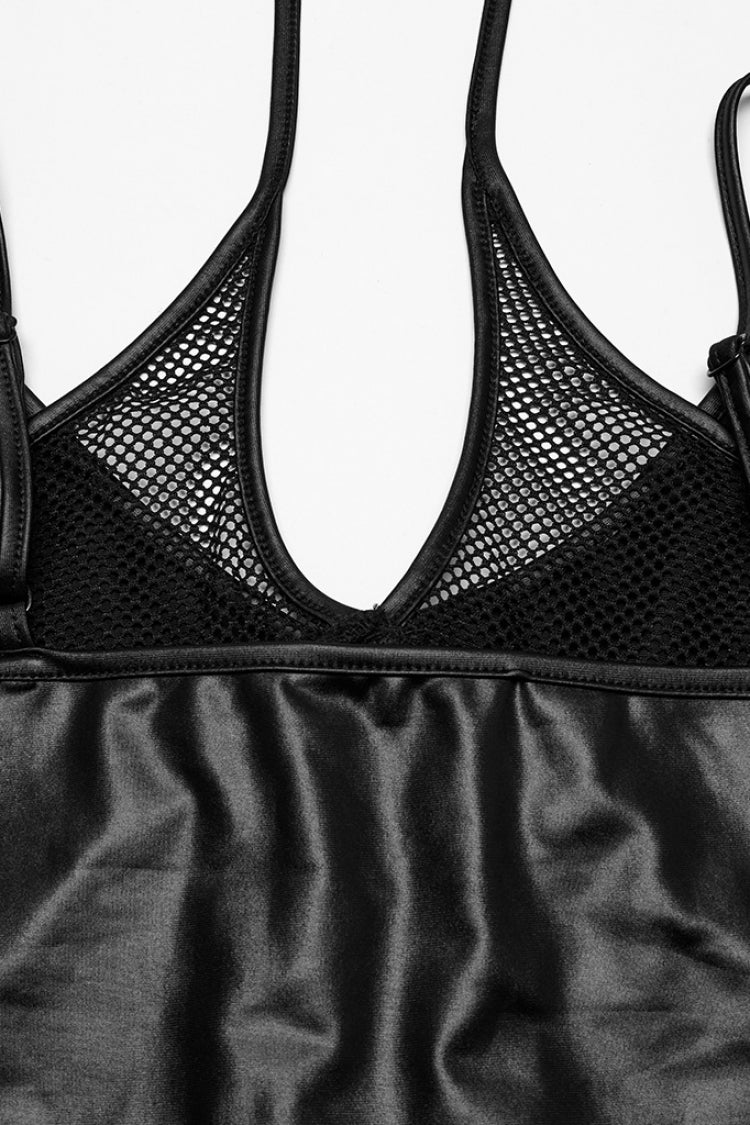 Black Halterneck Sleeveless Lace-Up Plunging Irregular Women's Punk Vest
