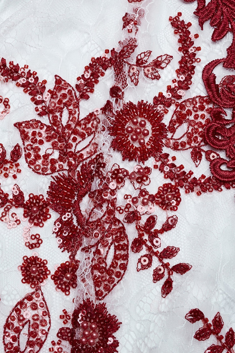 Red Off Shoulder Embroidery Lace Slim Women's Gothic Gown Fishtail Dress