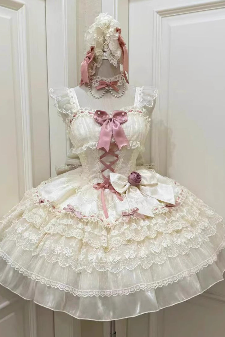 アプリコット [ローズカンティクル] ノースリーブ マルチレイヤー ボウノット レース レースアップ パール バレエ スイート ロリータ Jsk ドレス 