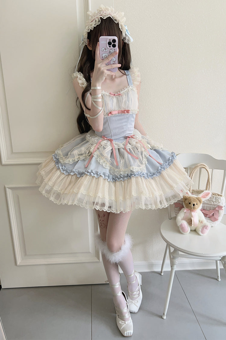 [Flower Season] Bowknot Lace Sweet Ballet Lolita Jsk Dress 4 Colors