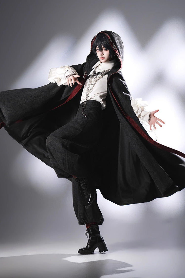 Black [Sacred Vow] Print Hooded Vintage Elegant Prince Handsome Ouji Lolita Cloak