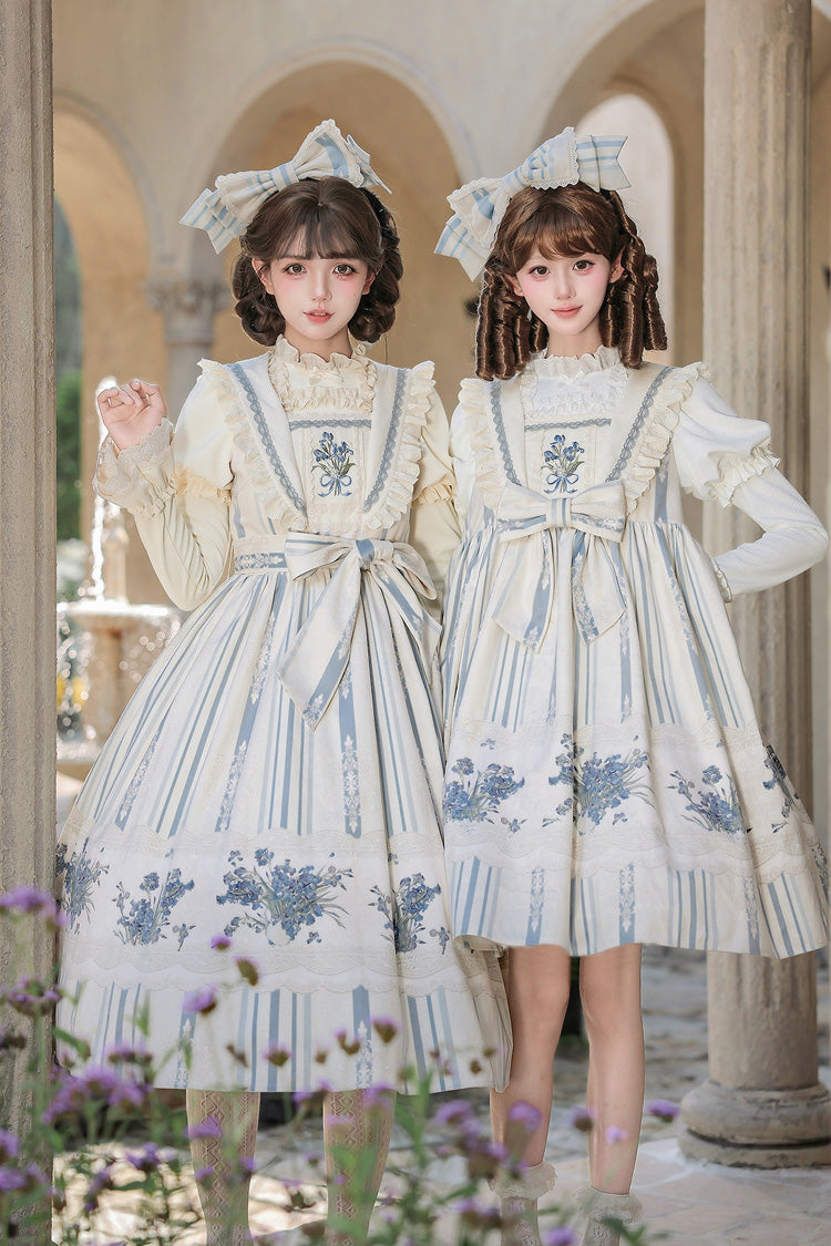 Ivory [Iris] Square Collar Sleeveless Printed Ruffled Embroidered Sweet Lolita Jsk Dress 2 Versions