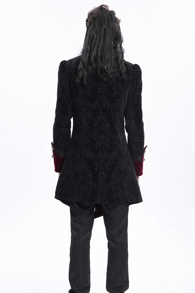 Schwarz/Rot Reverskragen Lange Ärmel Gehäkelte Gothic Herrenjacke