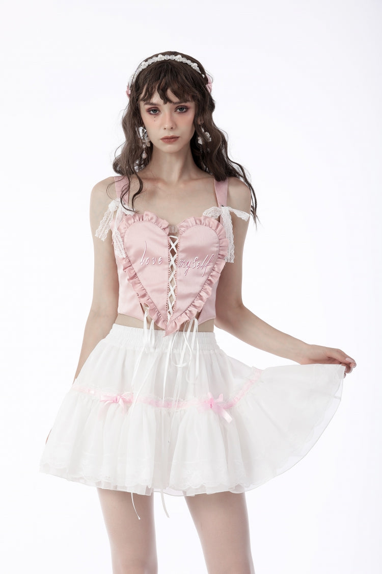 Weißer Gothic-Lolita-Minirock mit Schleife und mehrlagigem Spitzenbesatz für Damen