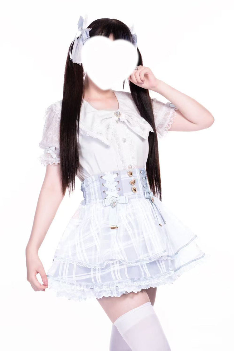 [Love Hanabi] Triple-Layered Bowknot Lace-Up Organza Sweet Jirai Kei Japanese Skirt 3 Colors