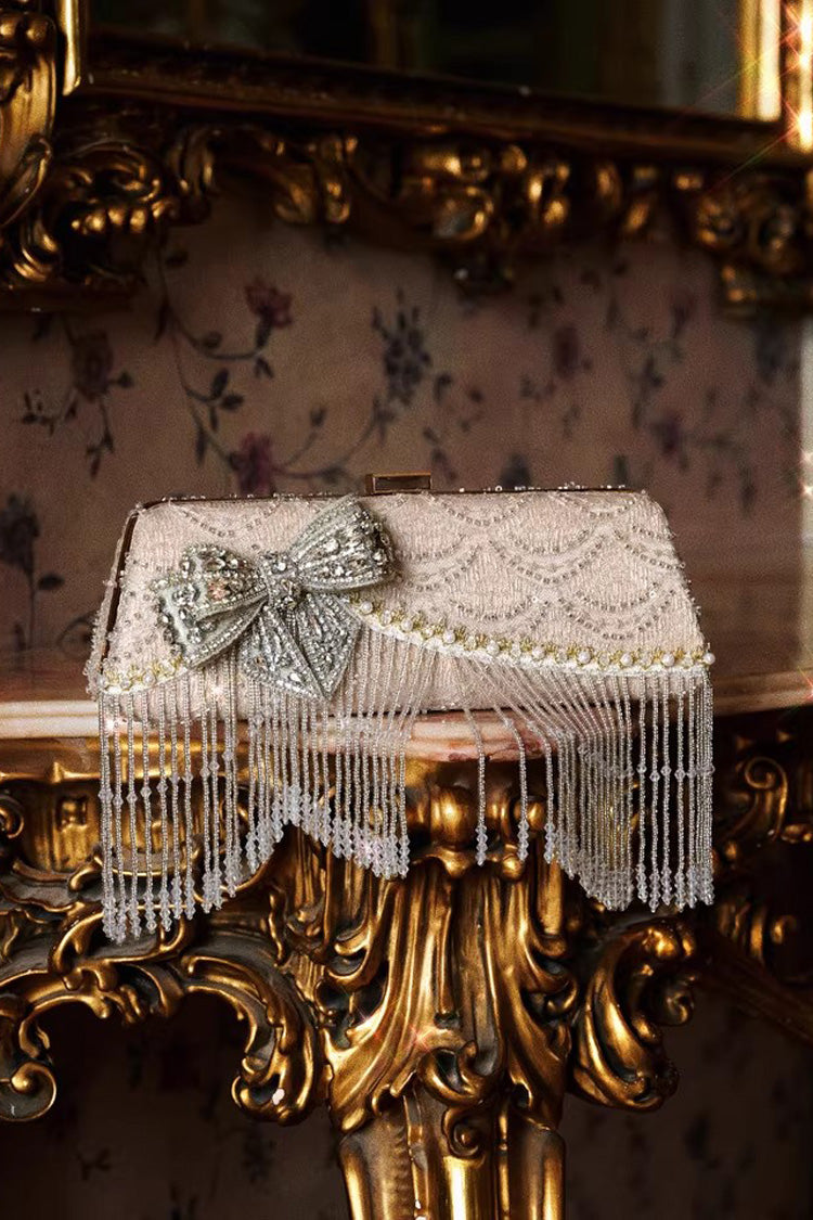 シャンパンの豪華な装飾が施されたラインストーンリボンイブニングスイートロリータクラッチ
