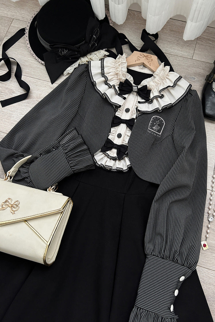 Black [Serenade] Long Sleeves Ruffle Bowknot Fake Two Pieces Classic Lolita Dress