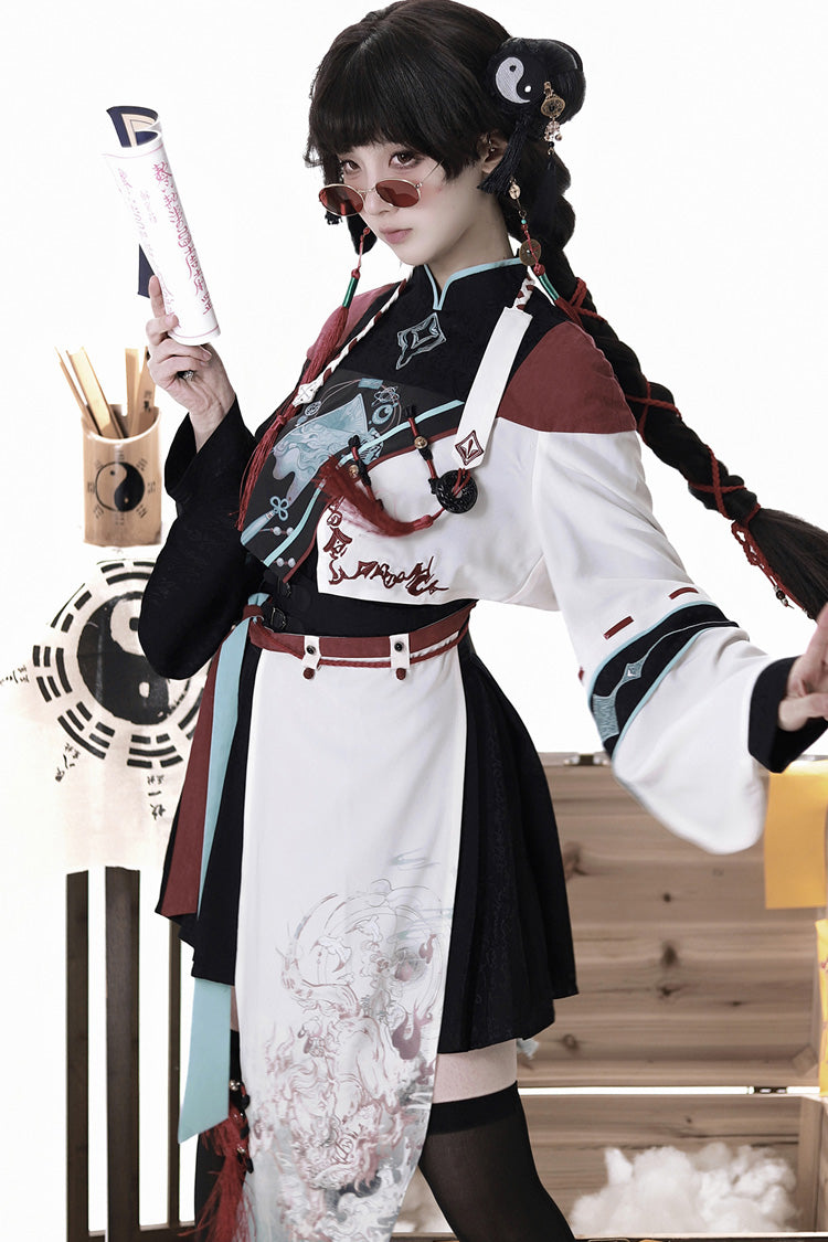 Multi-Color [Walking With The Demon] Print Asymmetric Gothic Chinese Style Ouji Lolita Skirt