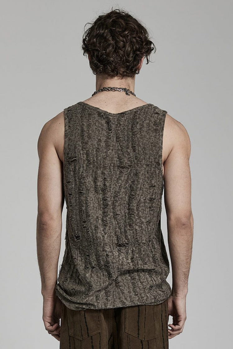 Sleeveless Print Ripped Mens Steampunk Vest 2 Colors