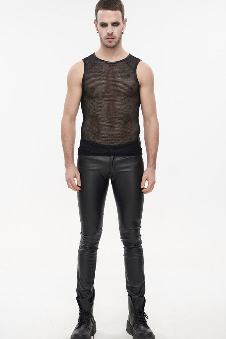 Black Gothic Elasticity Perspective Rhombus Net Yarn Sleeveles Men's T-Shirt