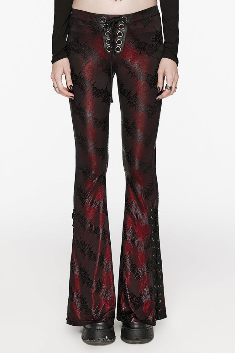 Low Waisted Thorns Print Lace-Up Women's Steampunk Flared Pants 2 Colors