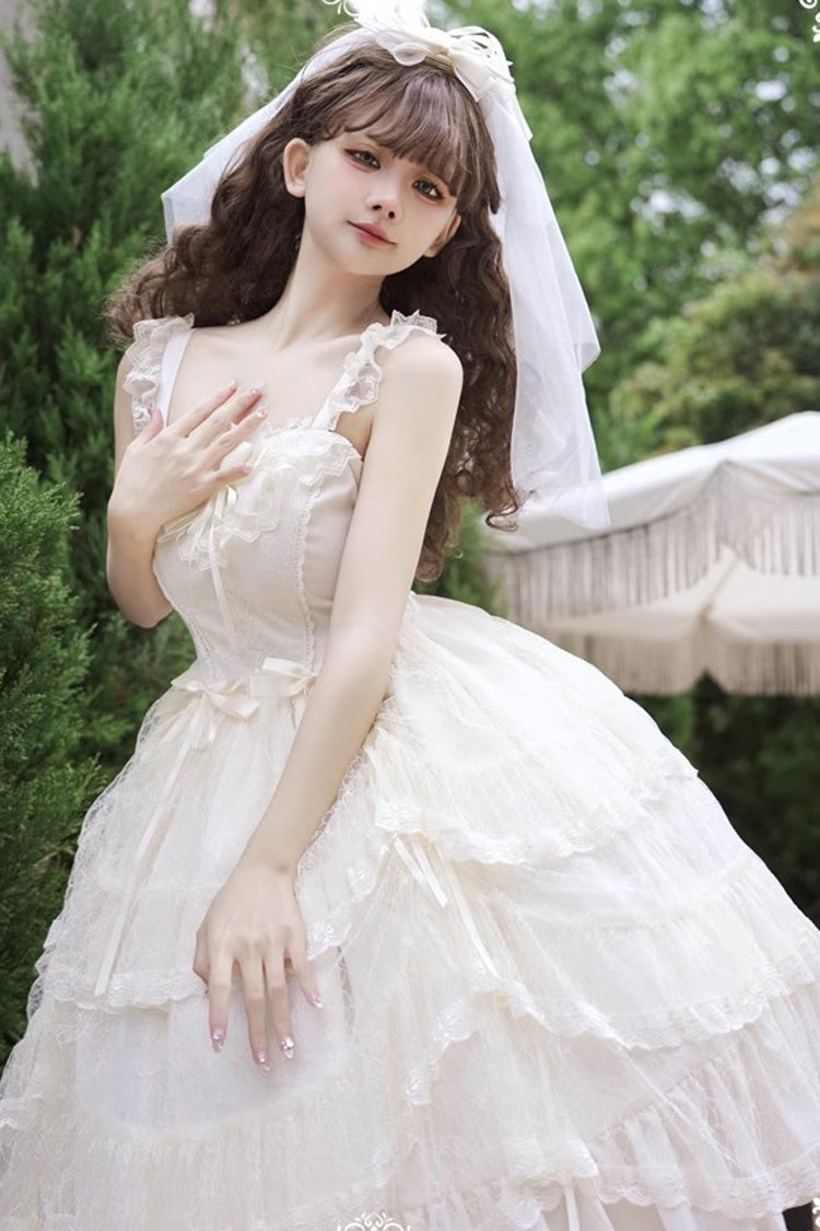 Iris Love Multi-layer Jacquard Bowknot Sweet Elegant Princess Lolita Jsk Dress 2 Colors