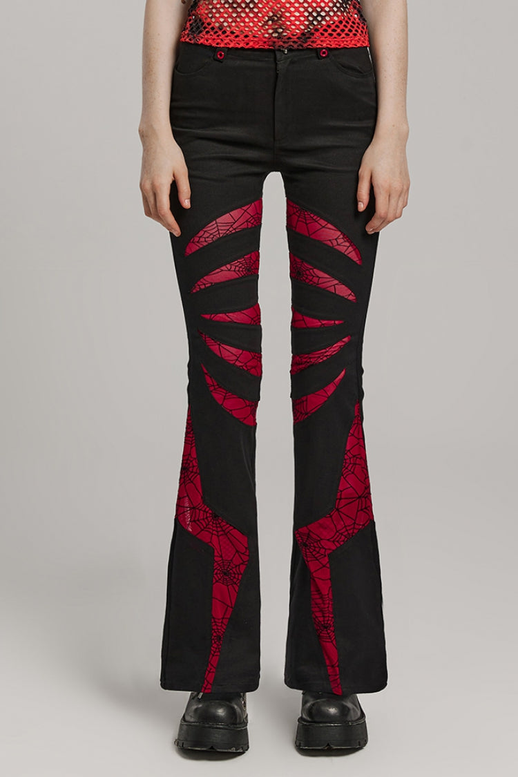 Spiderweb Claw Print Mesh Women's Gothic Flared Pants 2 Colors