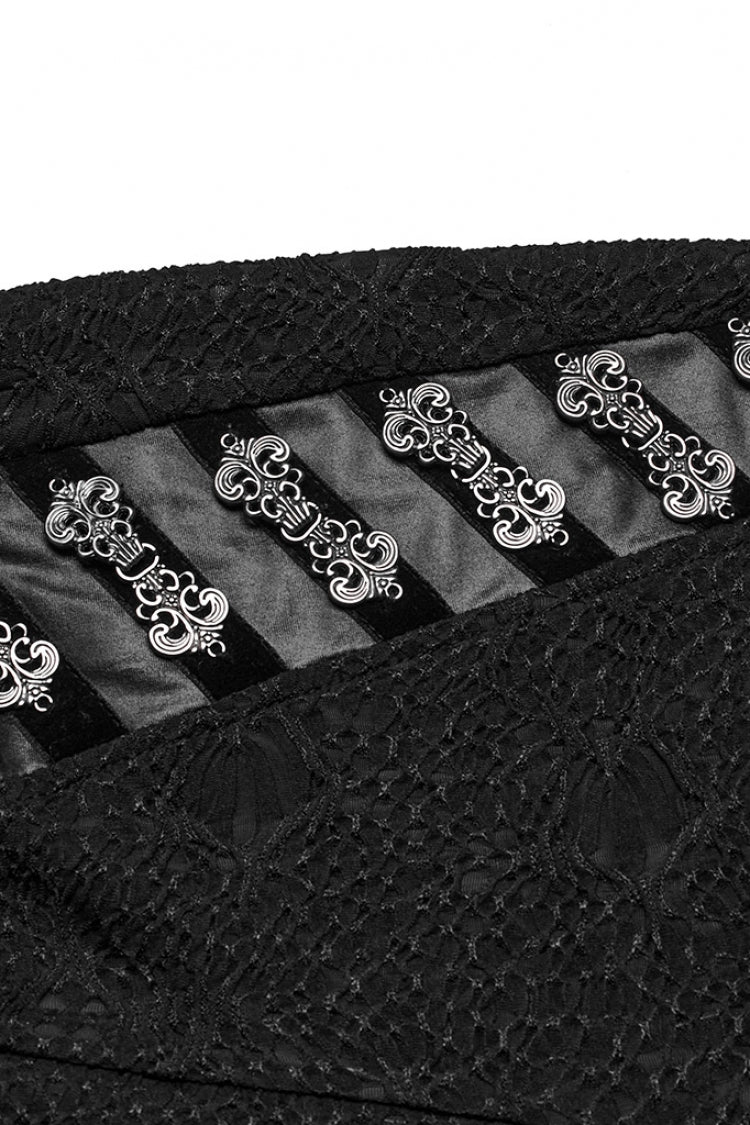 Black Print Slim Mesh Button Decoration Women's Gothic Leggings