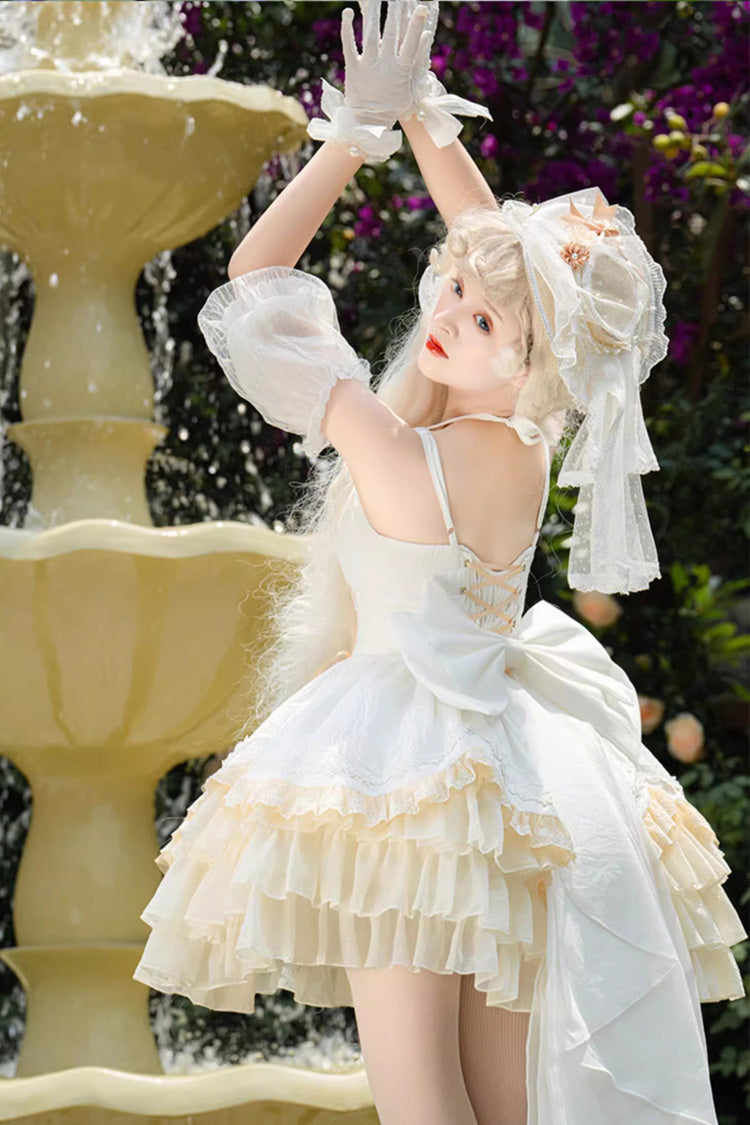 White Gorgeous French Court Ruffle Princess Sweet Lolita Tiered Dress