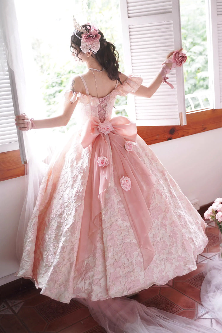 Off Shoulder Print Hanayome Embroidery Bowknot Sweet Princess Lolita Dress 2 Colors