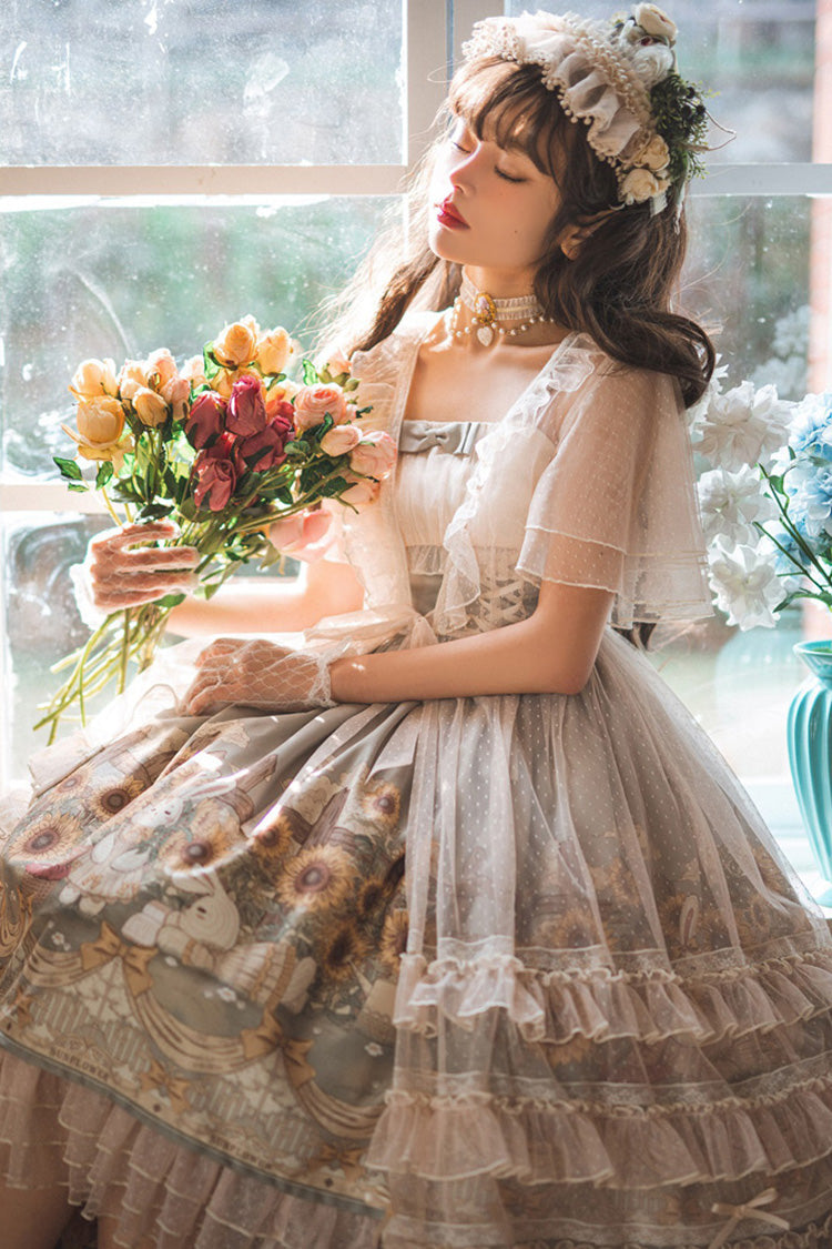 Multi-Color Sleeveless Sunflower Print Elegant and Sweet Lolita Jsk Dress