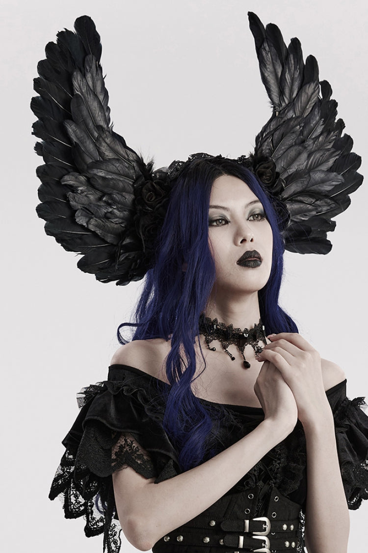 Black Lace Faux Feather Wing Women's Gothic Headwear