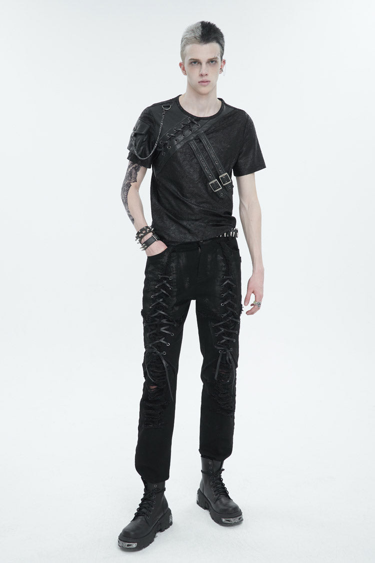 Black Personalities Strappy Distressed Men's Punk Pants