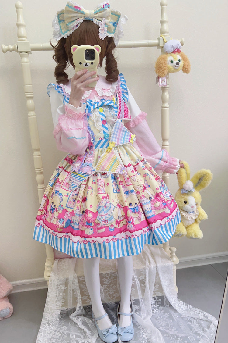 [Bunny Pastry Chef] Print Bowknot Gothic Japanese Lolita Jsk Dress 3 Colors