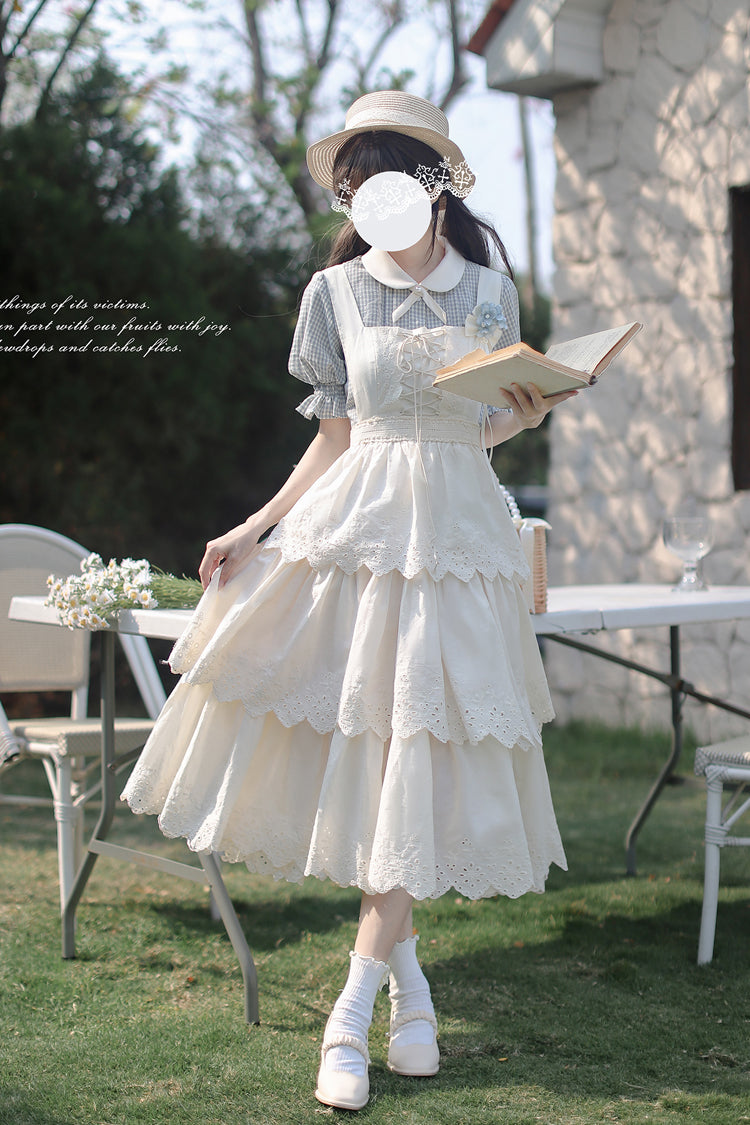 Ivory Sleeveless Triple-Layered Ruffle Lace-Up Sweet Elegant Lolita Jsk Dress