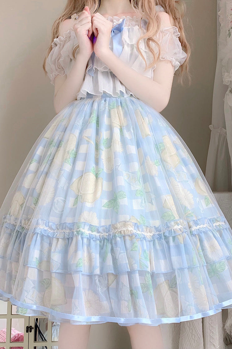 Blue Lemon Story Short Sleeves Print Ruffle Bowknot Sweet Lolita Jsk Dress