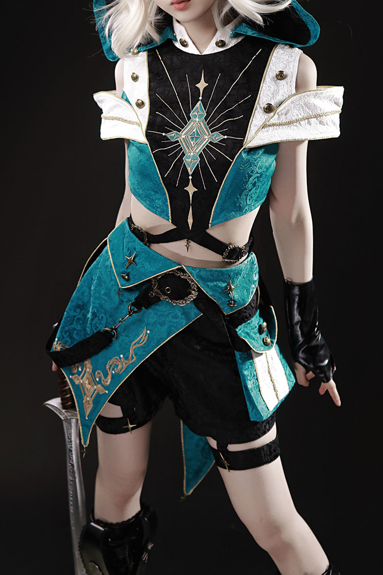 Blue/Green [Traveler’s Outfit] Print Embroidery Hooded Ouji Fashion Sweet Handsome Lolita Set