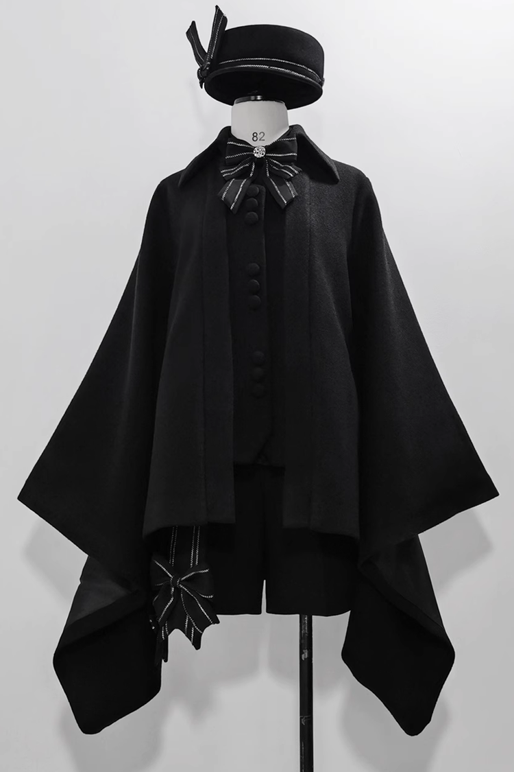 Black Retro Loose Large Sleeve Ouji Lolita Woolen Coat