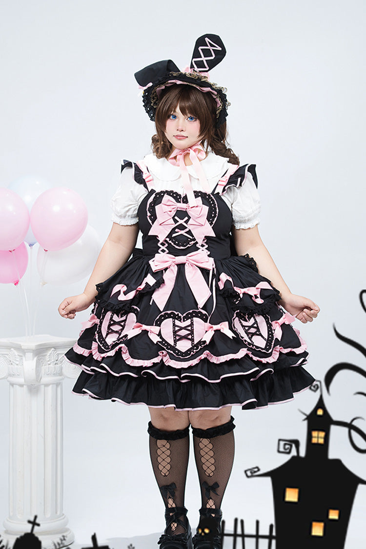 Black/Pink [Frosted Sugar Gift Box] Sleeveless Ruffle Bowknot Sweet Plus Size Princess Lolita Jsk Dress