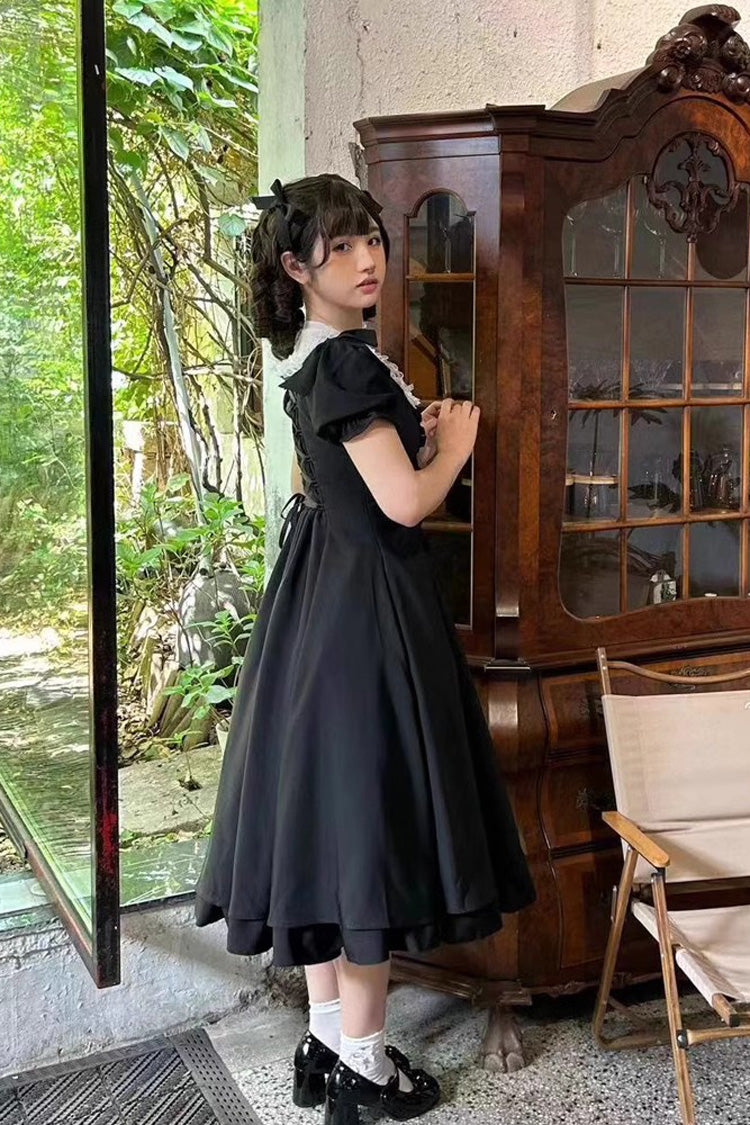 Black Annie's Gift Short Sleeves Bowknot Sweet Lolita Dress (Plus Size Support)