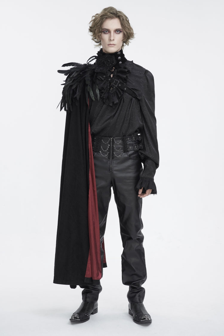 Cape de plumes accessoire gothique pour hommes à col montant noir