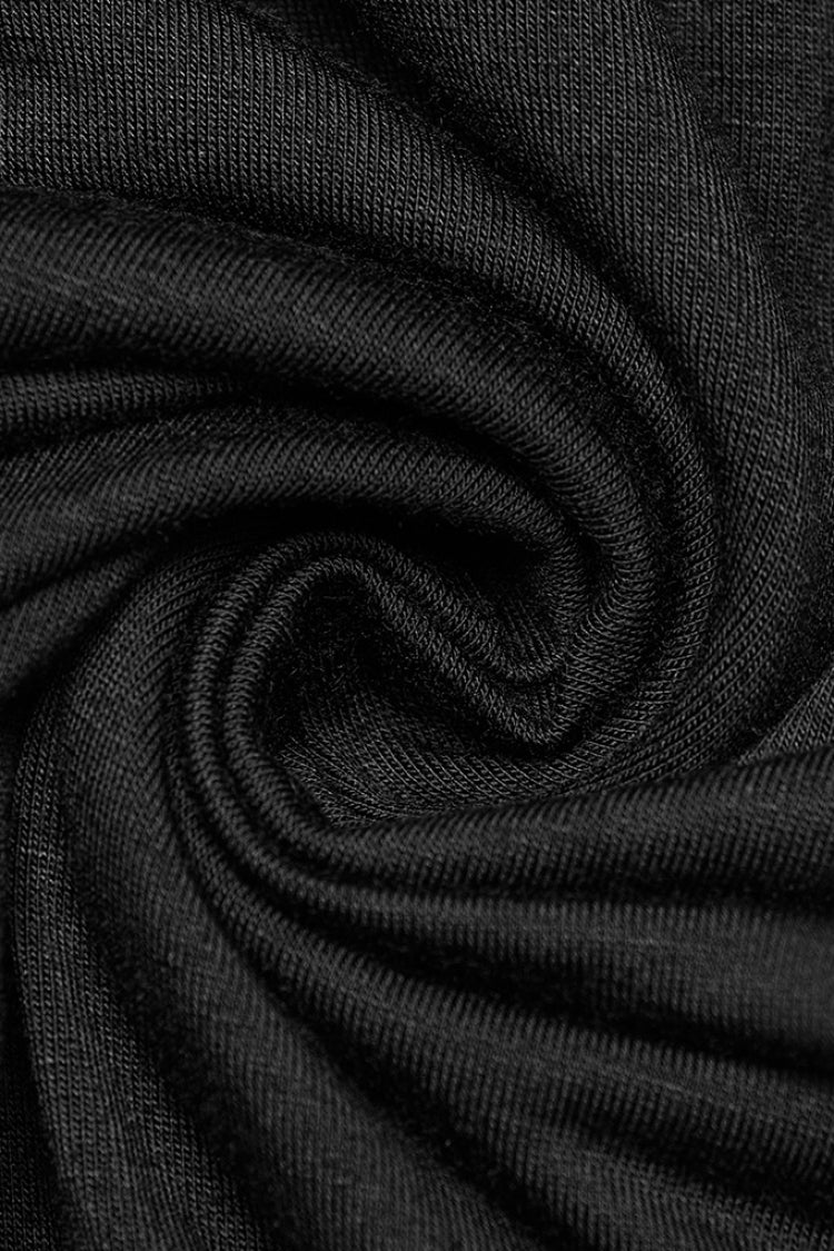 Schwarzes asymmetrisches Punk-T-Shirt mit U-Boot-Ausschnitt und langen Ärmeln für Damen