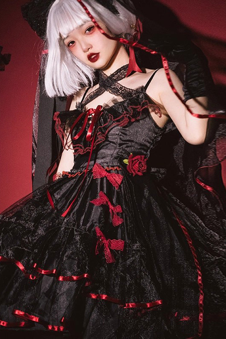 [Seven Deadly Sins] Sleeveless Double-Layered Ruffle Hanayome Bowknot Lace Gothic Plus Size Lolita Jsk Dress 3 Colors