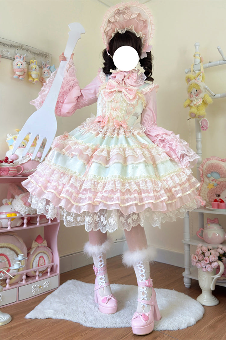 Green [Star Love Song] Ruffle Hanayome Bowknot Lace Sweet Lolita Jsk Dress