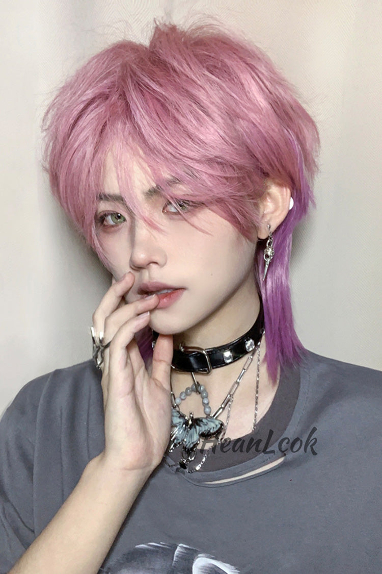 Purple/Pink Wolf Tail Mullet Head Medium Haircut Ouji Wig