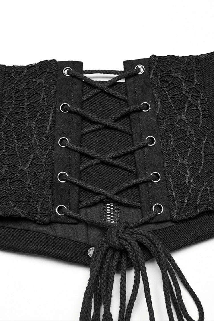 Black Skull Stitching Lace-Up Mesh Men's Gothic Girdle