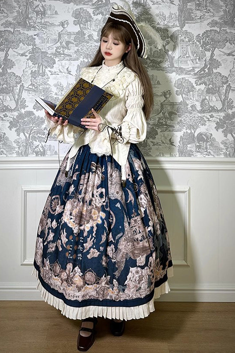 Pirate Series Navigation Treasure Hunting Guide Print Ruffle Sweet Classic Lolita Skirt 4 Colors