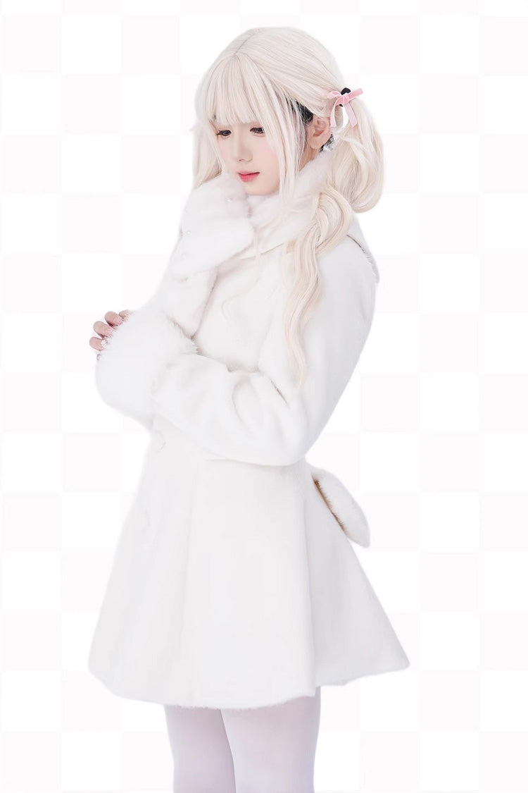 [First Love] Long Sleeves Faux Fox Fur Autumn Winter Wool Sweet Lolita Coat