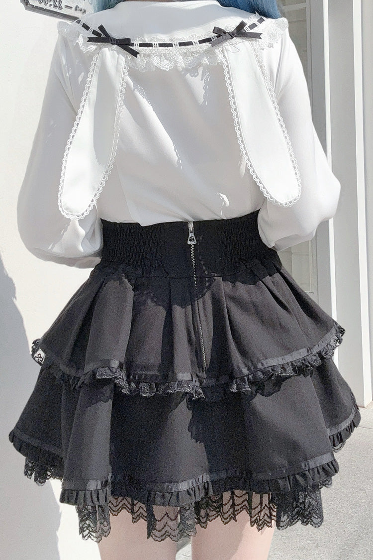 Rabbit Ears Long Sleeves Bowknot Lace Sweet Jirai Kei Japanese Blouse 3 Colors