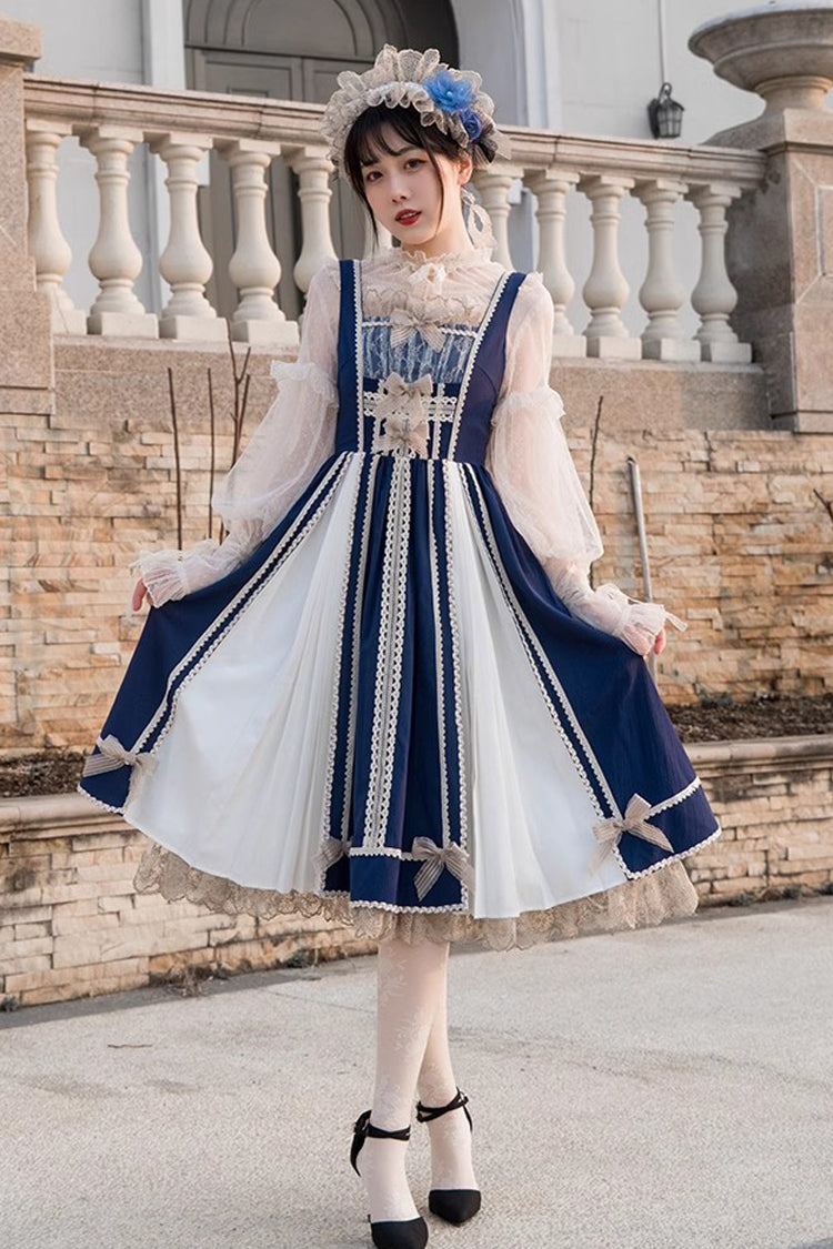 Blue/White Elegant Color Contrast Sleeveless Classic Lolita Dress