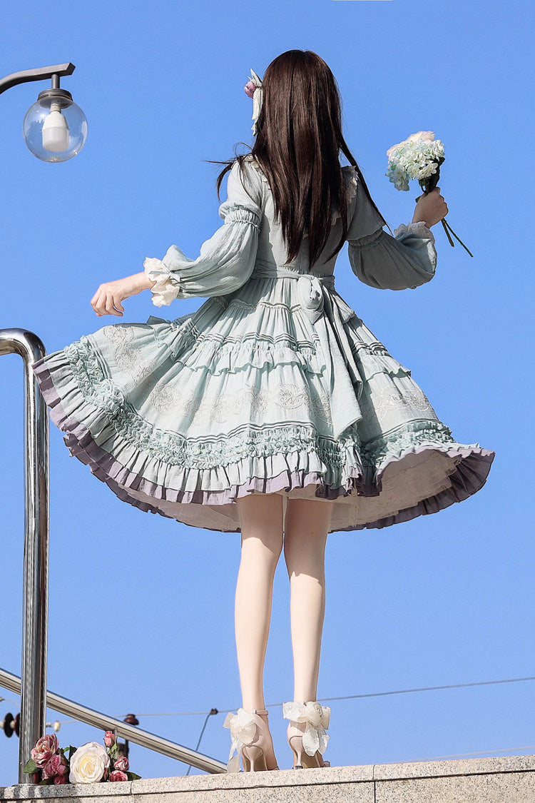 Thorn Rose Long Sleeves Ruffle Bowknot Sweet Princess Lolita Dress 2 Colors