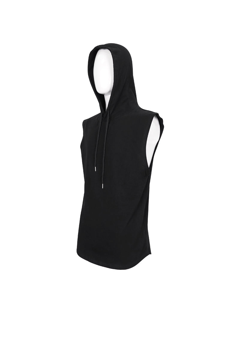 Black Knit Irregular Simple Versatile Sleeveless Hooded Men's Punk Tank Top