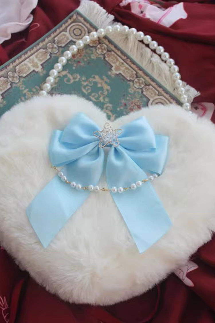 Sac à main Lolita doux avec nœud papillon en forme de cœur duveteux et perles, 17 couleurs 